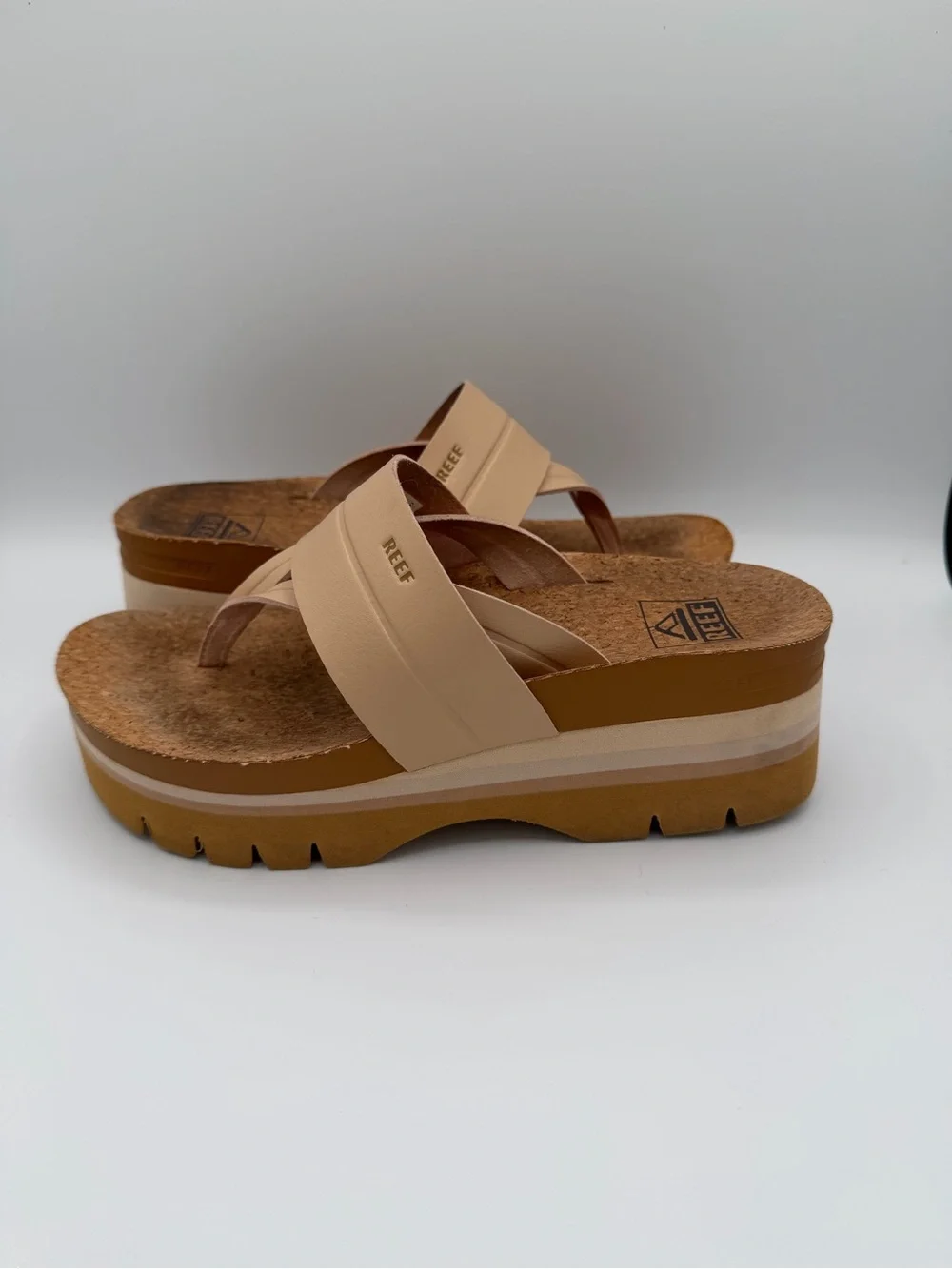Reef Women's Platform Thong Sandals in Beige and Tan